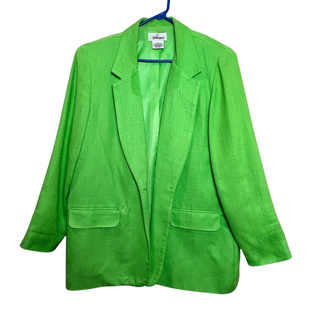 Worthington Blazer Womens 16 Green Rayon USA Made Dopamine Dressing Office Chic